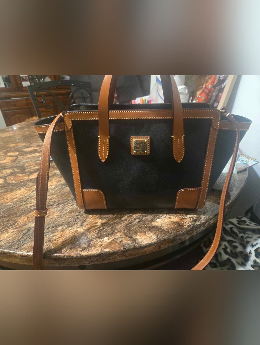 Dooney & Bourke Black and Brown Leather-Trim Tote